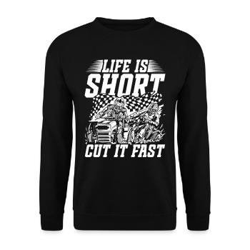 La vie de la tondeuse à gazon de course est raccourcie rapidement - Sweat-shirt Unisexe - noir - Devant - Alina (178cm) & Michal (187cm)