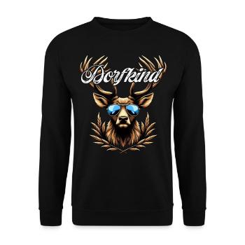 Trachtenshirt Herren Dorfkind T-Shirt Damen Hirsch - Unisex Pullover - Schwarz - Vorne - Alina (178cm) & Michal (187cm)