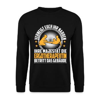 L’ergothérapeute entre dans un bâtiment Ergothérapie - Sweat-shirt Unisexe - noir - Devant - Alina (178cm) & Michal (187cm)