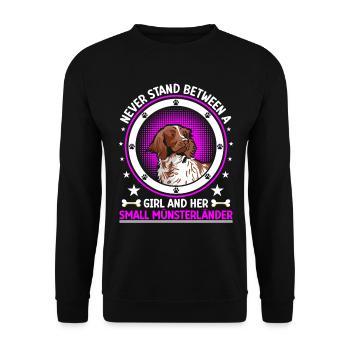 Mädchen und ihr Kleiner Münsterländer - Unisex Pullover - Schwarz - Vorne - Alina (178cm) & Michal (187cm)
