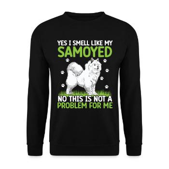Ich rieche nach Samojede Schlittenhund - Unisex Pullover - Schwarz - Vorne - Alina (178cm) & Michal (187cm)