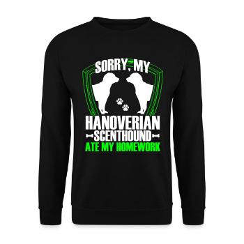 Hanoverian hound has eaten - Unisex Sweatshirt - black - Front - Alina (178cm) & Michal (187cm)