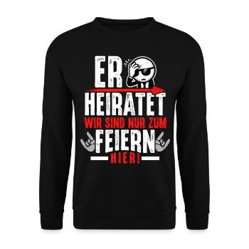 Junggesellenabschied T-Shirt Männer JGA Poltern - Unisex Pullover - Schwarz - Vorne - Alina (178cm) & Michal (187cm)