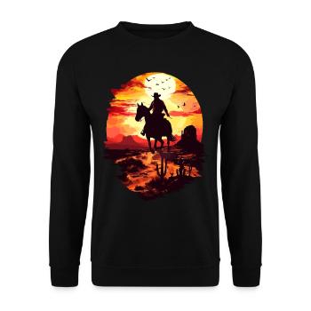 Cowboy Horse Wild West Western Riding Wilderness USA - Unisex Sweatshirt - black - Front - Alina (178cm) & Michal (187cm)