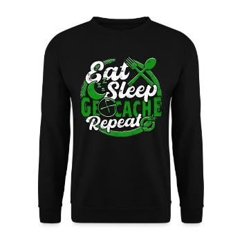 Eat Sleep Geocache Repeat - Unisex Pullover - Schwarz - Vorne - Alina (178cm) & Michal (187cm)