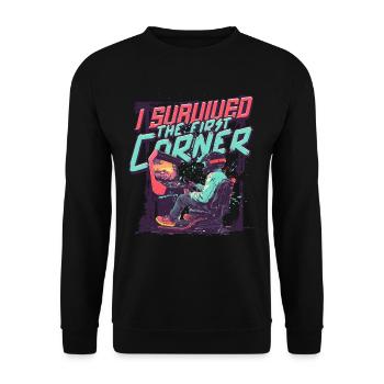 Sim Racing I Survived The First Corner - Unisex Sweatshirt - black - Front - Alina (178cm) & Michal (187cm)