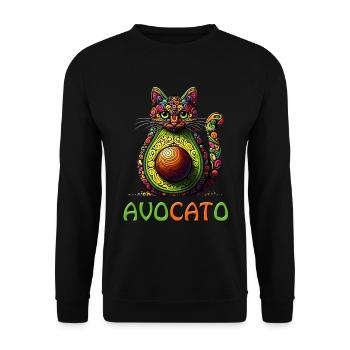 AVOCATO EINE LUSTIGE BUNTE FUSION AUS KATZE UND AVOCADO - Unisex Pullover - Schwarz - Vorne - Alina (178cm) & Michal (187cm)