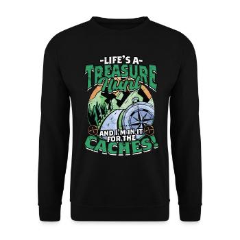 Geocache Life's A Treasure Hunt - Unisex Pullover - Schwarz - Vorne - Alina (178cm) & Michal (187cm)