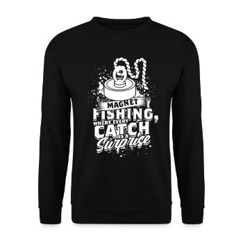Magnetfischen Metallfischen Magnetangeln - Unisex Pullover - Schwarz - Vorne - Alina (178cm) & Michal (187cm)