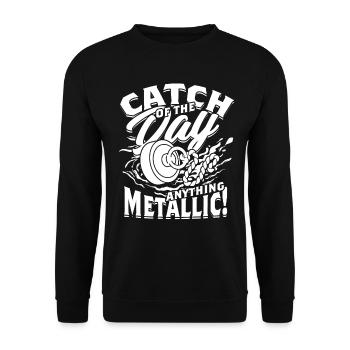 Magnetfischen Magnetangeln Metallfischen - Unisex Pullover - Schwarz - Vorne - Alina (178cm) & Michal (187cm)
