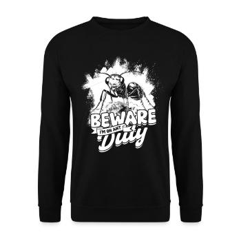 Ameisenzucht Ameisen Beware I'm On Ant Duty - Unisex Pullover - Schwarz - Vorne - Alina (178cm) & Michal (187cm)