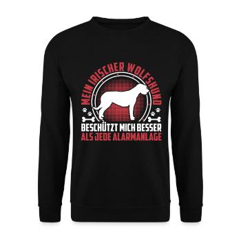 Irischer Wolfshund beschützt mich Windhund - Unisex Pullover - Schwarz - Vorne - Alina (178cm) & Michal (187cm)