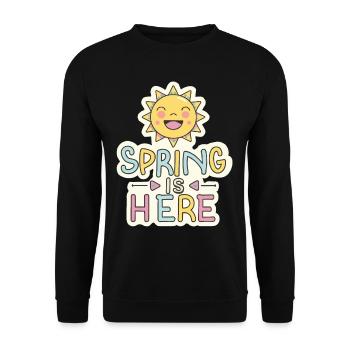 Frühling Spring is here Sonne Blumen - Unisex Pullover - Schwarz - Vorne - Alina (178cm) & Michal (187cm)