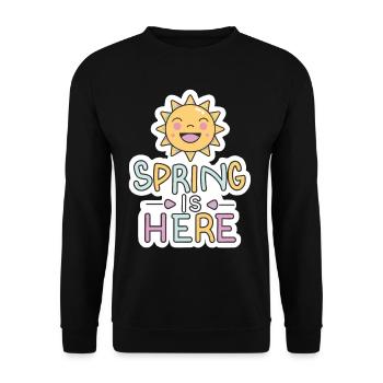 Frühling Spring is here Sonne Blumen - Unisex Pullover - Schwarz - Vorne - Alina (178cm) & Michal (187cm)