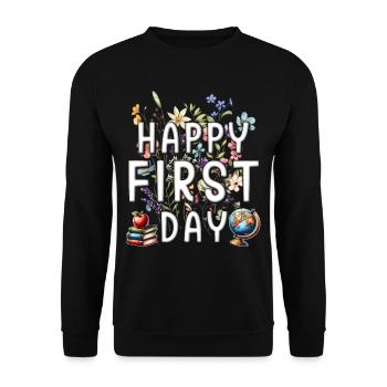 Englischlehrer Englischlehrerin Happy First Day - Unisex Pullover - Schwarz - Vorne - Alina (178cm) & Michal (187cm)