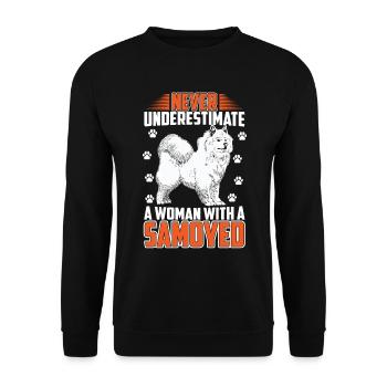 Frau mit Samojede Schlittenhund - Unisex Pullover - Schwarz - Vorne - Alina (178cm) & Michal (187cm)