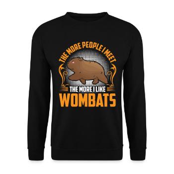 Wombat mehr mögen Beuteltier Wombat - Unisex Pullover - Schwarz - Vorne - Alina (178cm) & Michal (187cm)