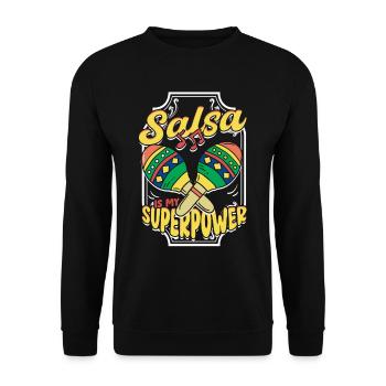 Salsa Is My Superpower Salsero Salsera - Unisex Pullover - Schwarz - Vorne - Alina (178cm) & Michal (187cm)