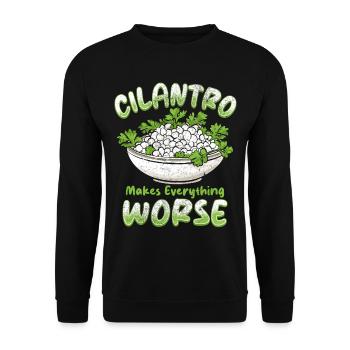 Korianderhasser Cilantro Makes Everything Worse - Unisex Pullover - Schwarz - Vorne - Alina (178cm) & Michal (187cm)