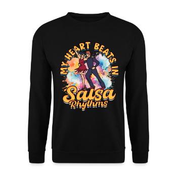 Salsero Salsera My Heart Beats In Salsa Rhythms - Unisex Pullover - Schwarz - Vorne - Alina (178cm) & Michal (187cm)