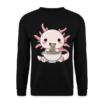 Axolotl liebt Ramen Bowl Kawaii Anime - Unisex Pullover - Schwarz - Vorne - Alina (178cm) & Michal (187cm)