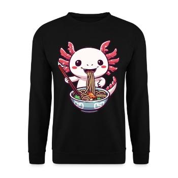 Axolotl liebt Ramen Bowl Kawaii Anime - Unisex Pullover - Schwarz - Vorne - Alina (178cm) & Michal (187cm)