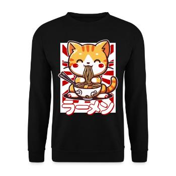 Cat Loves Ramen Bowl Kawaii Anime - Sweat-shirt Unisexe - noir - Devant - Alina (178cm) & Michal (187cm)