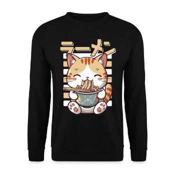 Cat Loves Ramen Bowl Kawaii Anime - Sweat-shirt Unisexe - noir - Devant - Alina (178cm) & Michal (187cm)