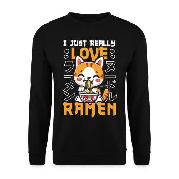 Cat Loves Ramen Bowl Kawaii Anime - Sweat-shirt Unisexe - noir - Devant - Alina (178cm) & Michal (187cm)