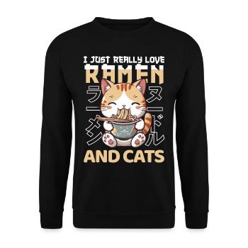 Cat Loves Ramen Bowl Kawaii Anime - Sweat-shirt Unisexe - noir - Devant - Alina (178cm) & Michal (187cm)
