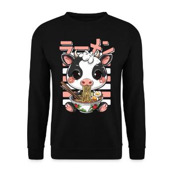 Vache Aime Ramen Bowl Kawaii Anime - Sweat-shirt Unisexe - noir - Devant - Alina (178cm) & Michal (187cm)