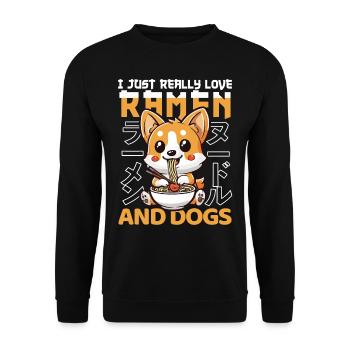 Chien Aime Ramen Bol Kawaii Anime - Sweat-shirt Unisexe - noir - Devant - Alina (178cm) & Michal (187cm)