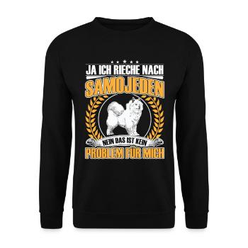 Ich rieche nach Samojede Schlittenhund - Unisex Pullover - Schwarz - Vorne - Alina (178cm) & Michal (187cm)