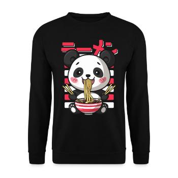 Panda liebt Ramen Bowl Kawaii Anime - Unisex Pullover - Schwarz - Vorne - Alina (178cm) & Michal (187cm)