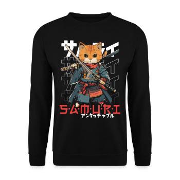 Samurai Cat Kawaii Japanese Ninja Cat - Unisex Sweatshirt - black - Front - Alina (178cm) & Michal (187cm)
