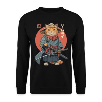 Chat Samouraï Chat Ninja Japonais Kawaii - Sweat-shirt Unisexe - noir - Devant - Alina (178cm) & Michal (187cm)