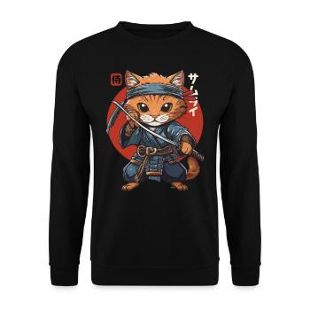 Samurai Cat Kawaii Japanese Ninja Cat - Unisex Sweatshirt - black - Front - Alina (178cm) & Michal (187cm)