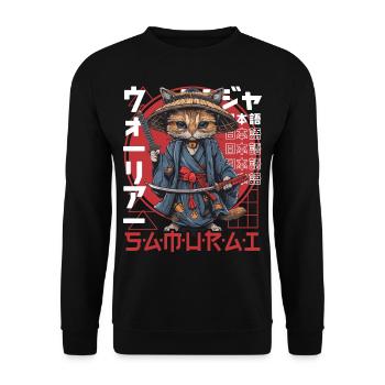 Samurai Cat Kawaii Japanese Ninja Cat - Unisex Sweatshirt - black - Front - Alina (178cm) & Michal (187cm)