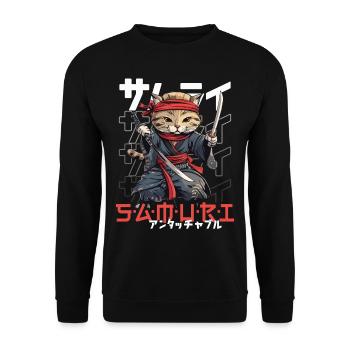 Chat Samouraï Chat Ninja Japonais Kawaii - Sweat-shirt Unisexe - noir - Devant - Alina (178cm) & Michal (187cm)