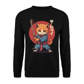 Samurai Cat Kawaii Japanese Ninja Cat - Unisex Sweatshirt - black - Front - Alina (178cm) & Michal (187cm)