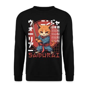 Samurai Cat Kawaii Japanese Ninja Cat - Unisex Sweatshirt - black - Front - Alina (178cm) & Michal (187cm)