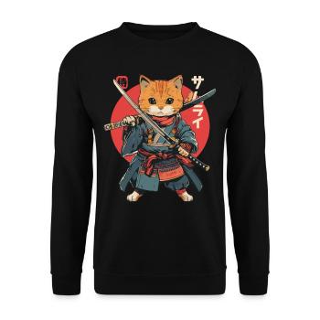 Chat Samouraï Chat Ninja Japonais Kawaii - Sweat-shirt Unisexe - noir - Devant - Alina (178cm) & Michal (187cm)
