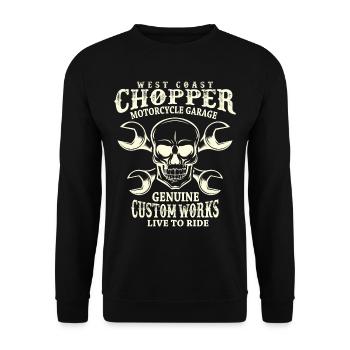 Totenkopf Biker Spruch West Coast Chopper - Unisex Pullover - Schwarz - Vorne - Alina (178cm) & Michal (187cm)
