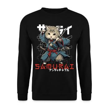 Chat Samouraï Chat Ninja Japonais Kawaii - Sweat-shirt Unisexe - noir - Devant - Alina (178cm) & Michal (187cm)