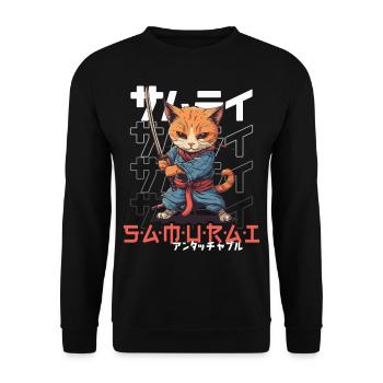 Samurai Cat Kawaii Japanese Ninja Cat - Unisex Sweatshirt - black - Front - Alina (178cm) & Michal (187cm)