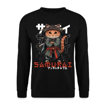 Samurai Cat Kawaii Japanese Ninja Cat - Unisex Sweatshirt - black - Front - Alina (178cm) & Michal (187cm)