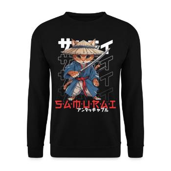 Samurai Cat Kawaii Japanese Ninja Cat - Unisex Sweatshirt - black - Front - Alina (178cm) & Michal (187cm)