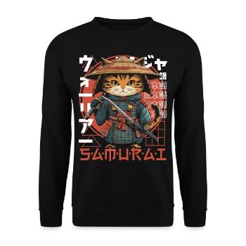 Chat Samouraï Chat Ninja Japonais Kawaii - Sweat-shirt Unisexe - noir - Devant - Alina (178cm) & Michal (187cm)