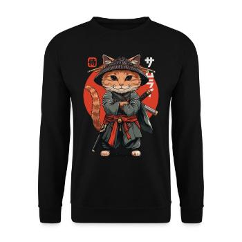 Samurai Cat Kawaii Japanische Ninja Katze - Unisex Pullover - Schwarz - Vorne - Alina (178cm) & Michal (187cm)