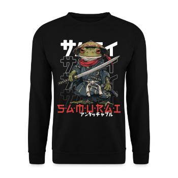 Samurai Frog Kawaii Japanische Ninja Frosch - Unisex Pullover - Schwarz - Vorne - Alina (178cm) & Michal (187cm)